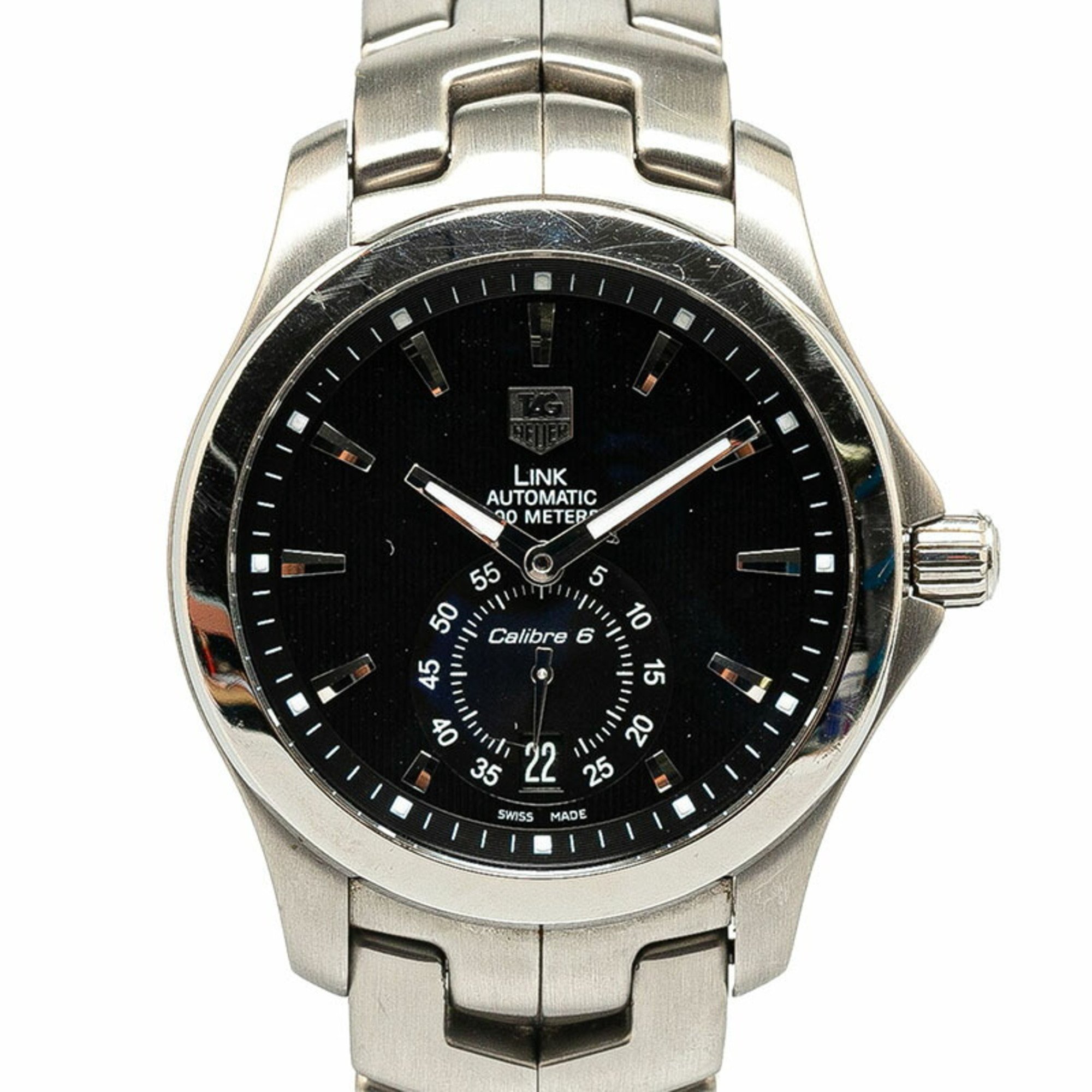 TAG Heuer Link Calibre 6 Watch WJF211A Automatic Black Dial Stainless Steel Men's HEUER