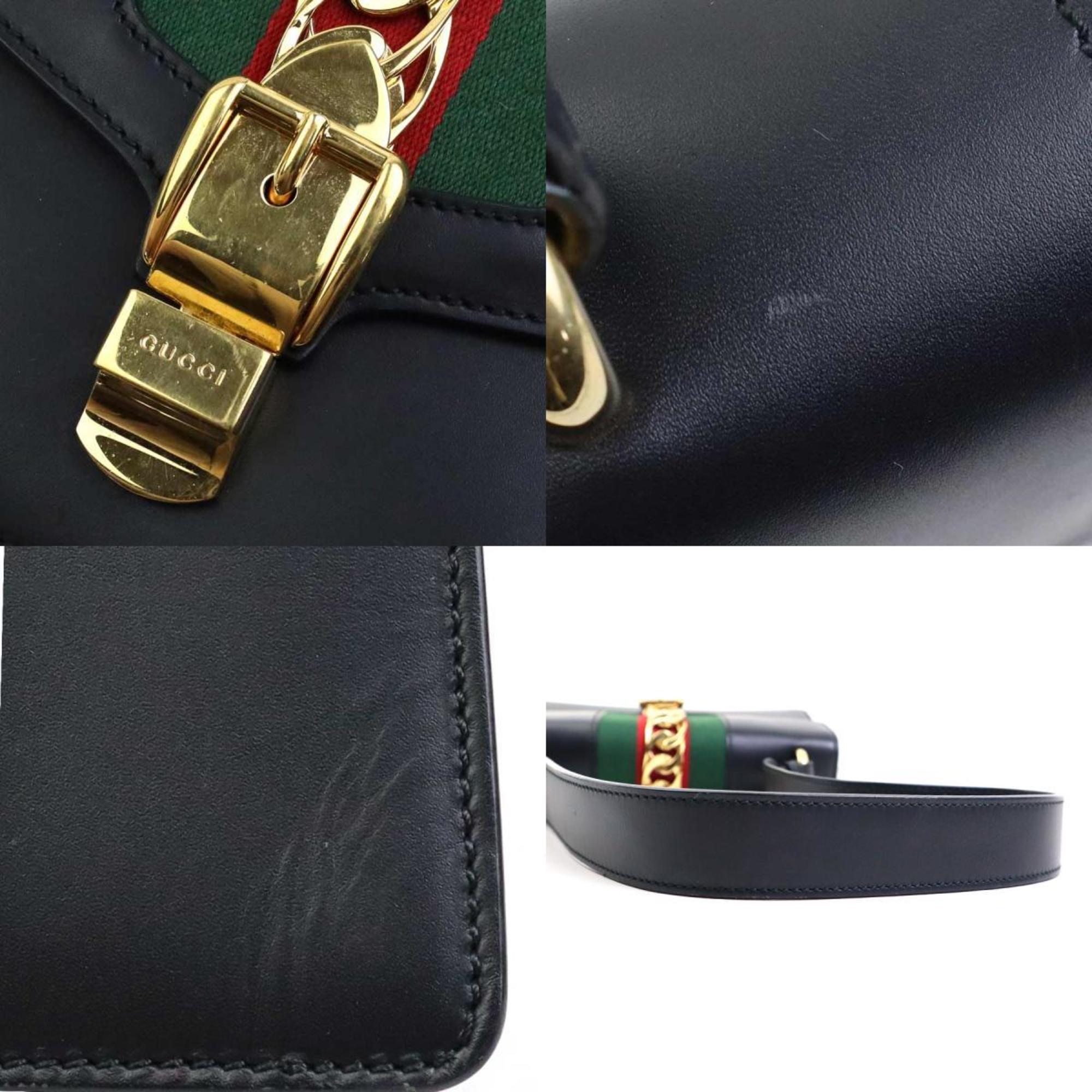 GUCCI 2Way Bag Shoulder Sylvie Leather Black Gold Women's 421882 e58960a