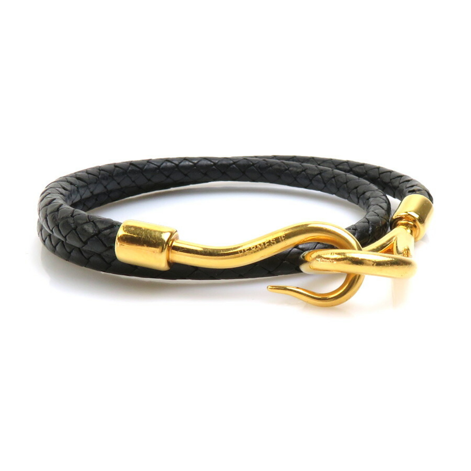 Hermes HERMES Bracelet Choker Necklace Jumbo Leather Metal Black Gold Women's e58969a