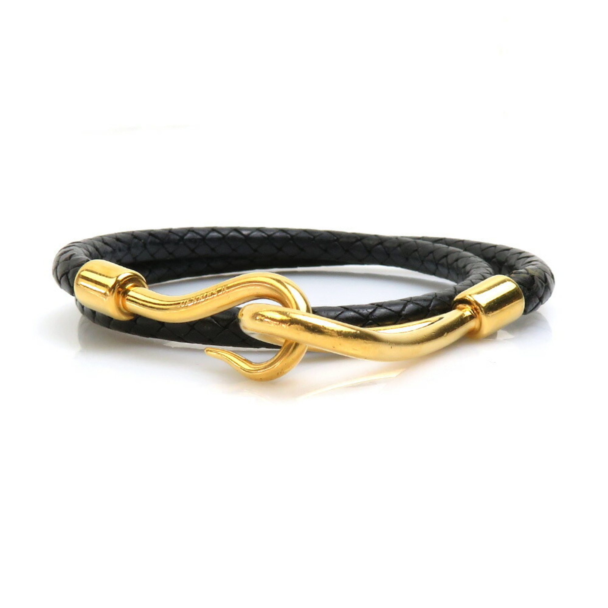 Hermes HERMES Bracelet Choker Necklace Jumbo Leather Metal Black Gold Women's e58969a