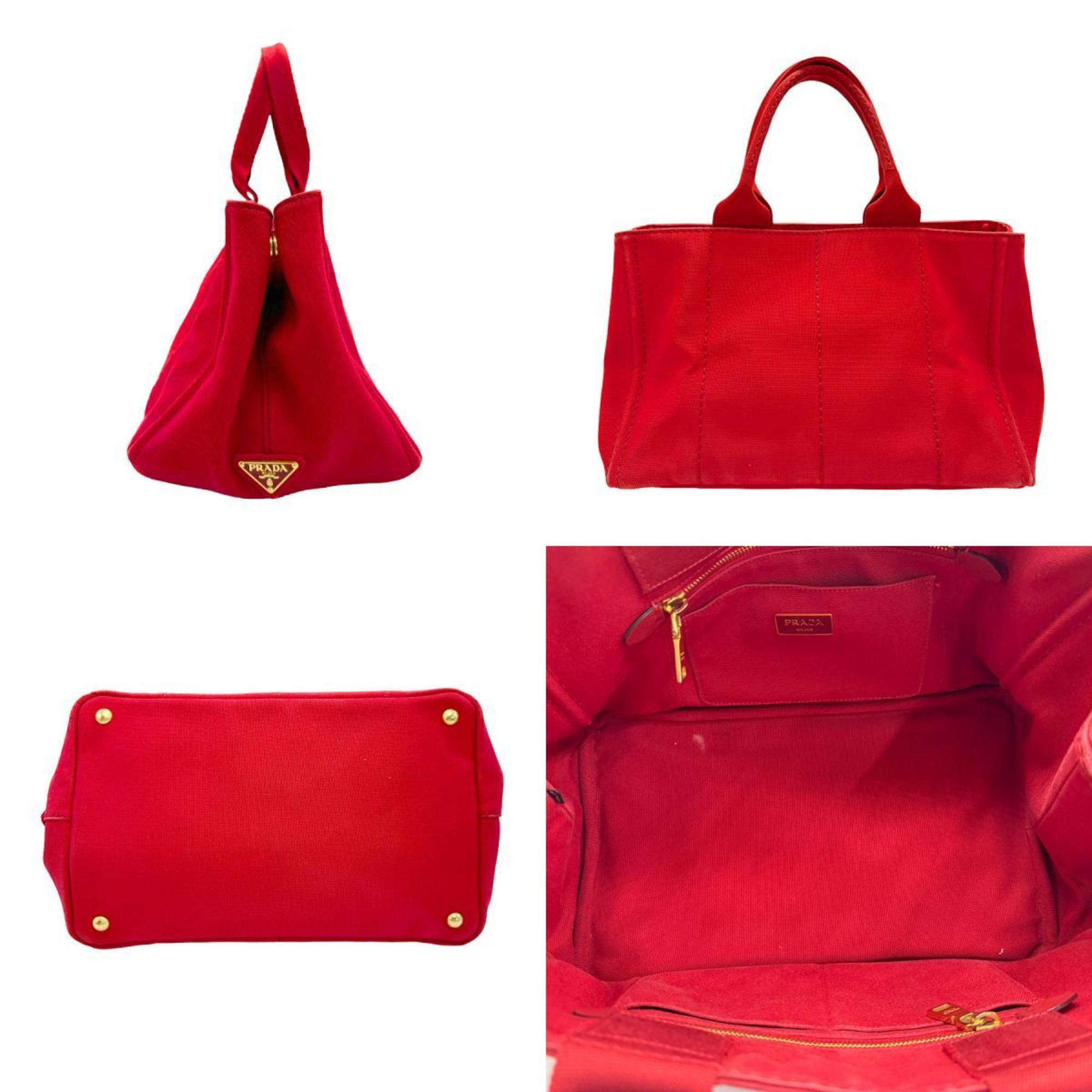 PRADA Handbag Tote Bag Canapa Canvas Red Women's n0233