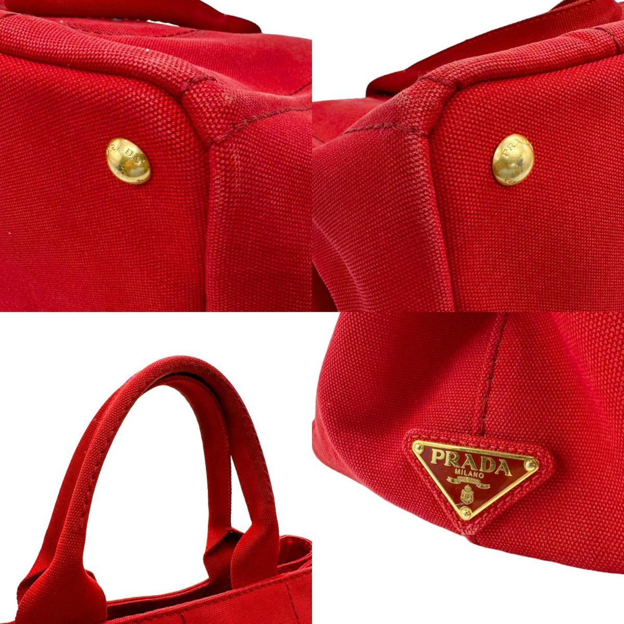 PRADA Handbag Tote Bag Canapa Canvas Red Women's n0233