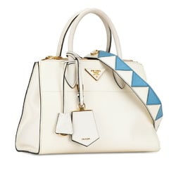 Prada Paradigm Triangle Plate Saffiano Handbag Shoulder Bag 1BA103 White Leather Women's PRADA