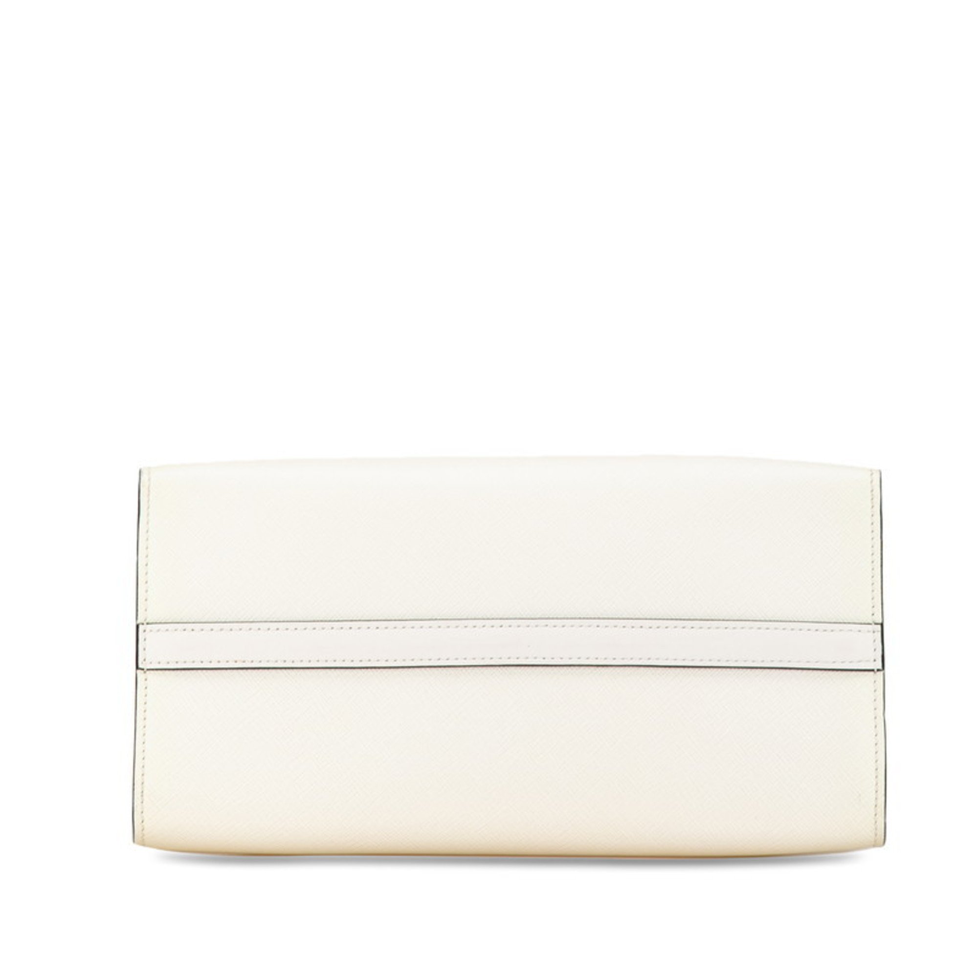 Prada Paradigm Triangle Plate Saffiano Handbag Shoulder Bag 1BA103 White Leather Women's PRADA