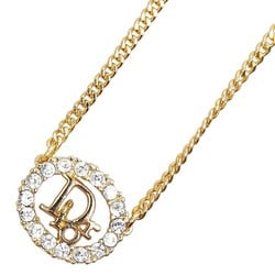 Christian Dior Dior CD Rhinestone Necklace Gold Plated Women's