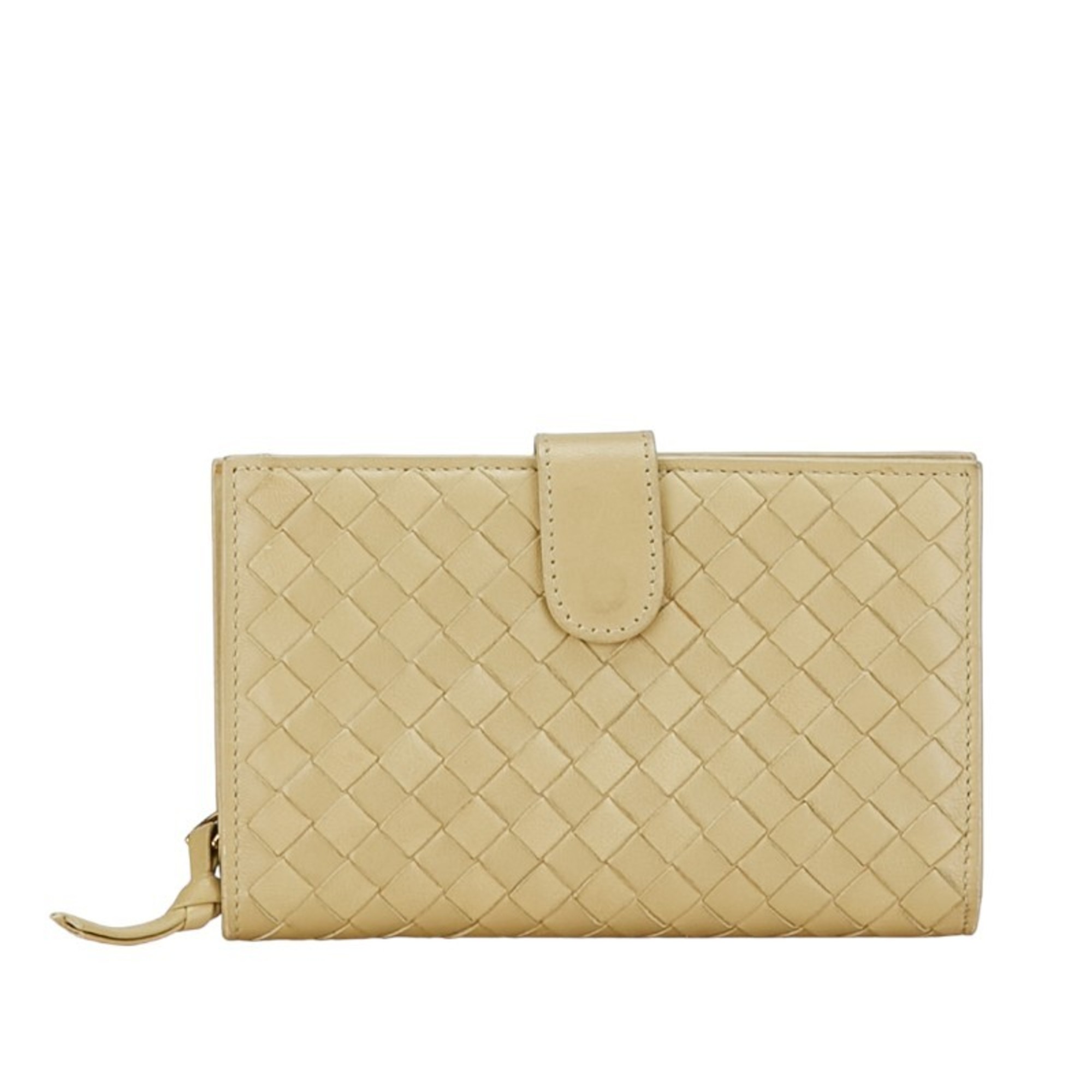 Bottega Veneta Intrecciato Bi-fold Wallet Beige Leather Women's BOTTEGAVENETA