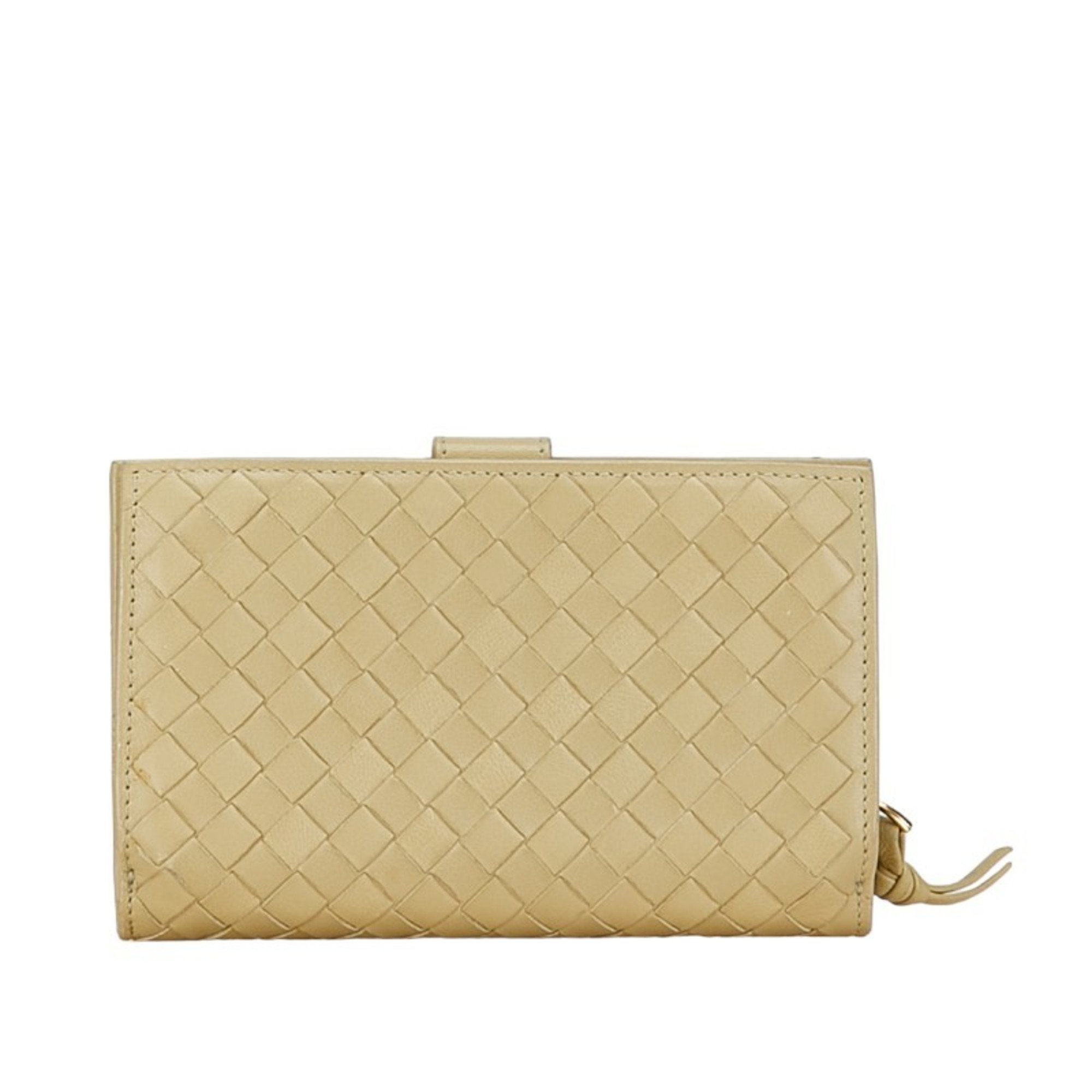 Bottega Veneta Intrecciato Bi-fold Wallet Beige Leather Women's BOTTEGAVENETA