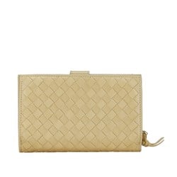 Bottega Veneta Intrecciato Bi-fold Wallet Beige Leather Women's BOTTEGAVENETA