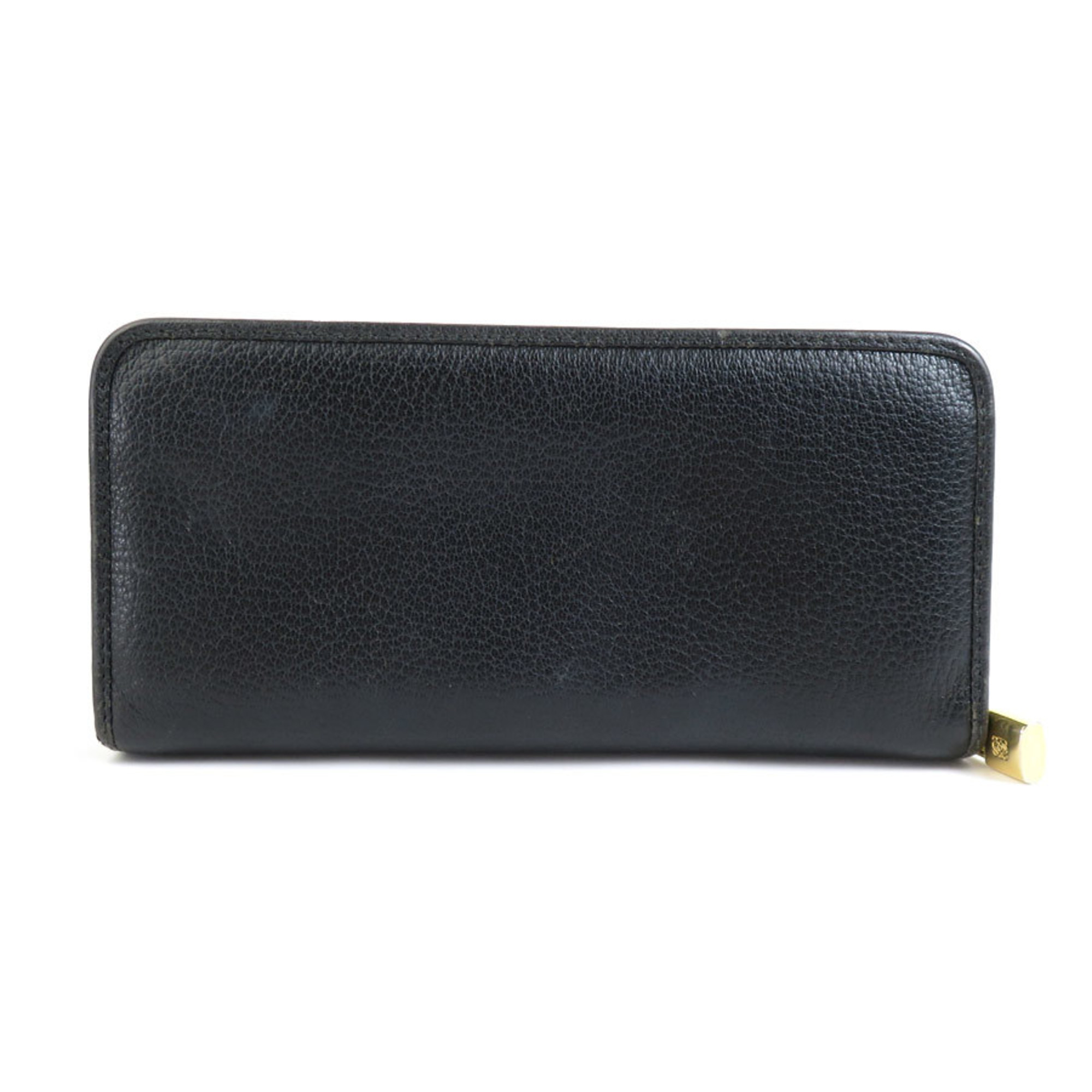 LOEWE Round Long Wallet Anagram Leather Black Gold Women's e58963a