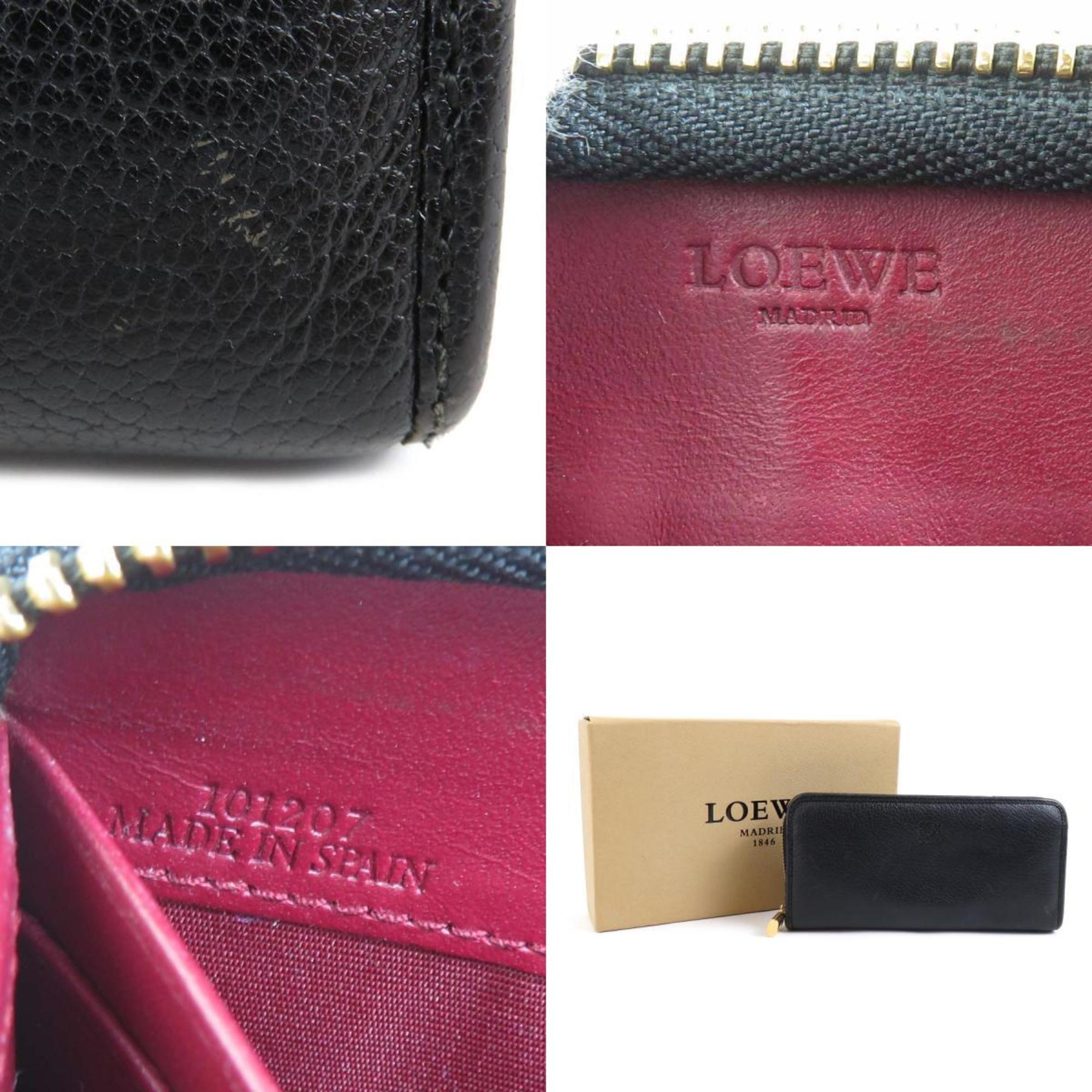 LOEWE Round Long Wallet Anagram Leather Black Gold Women's e58963a