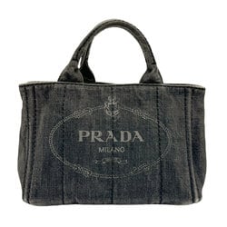 PRADA Handbag Shoulder Bag Canapa Canvas Dark Gray Gold Women's n0220