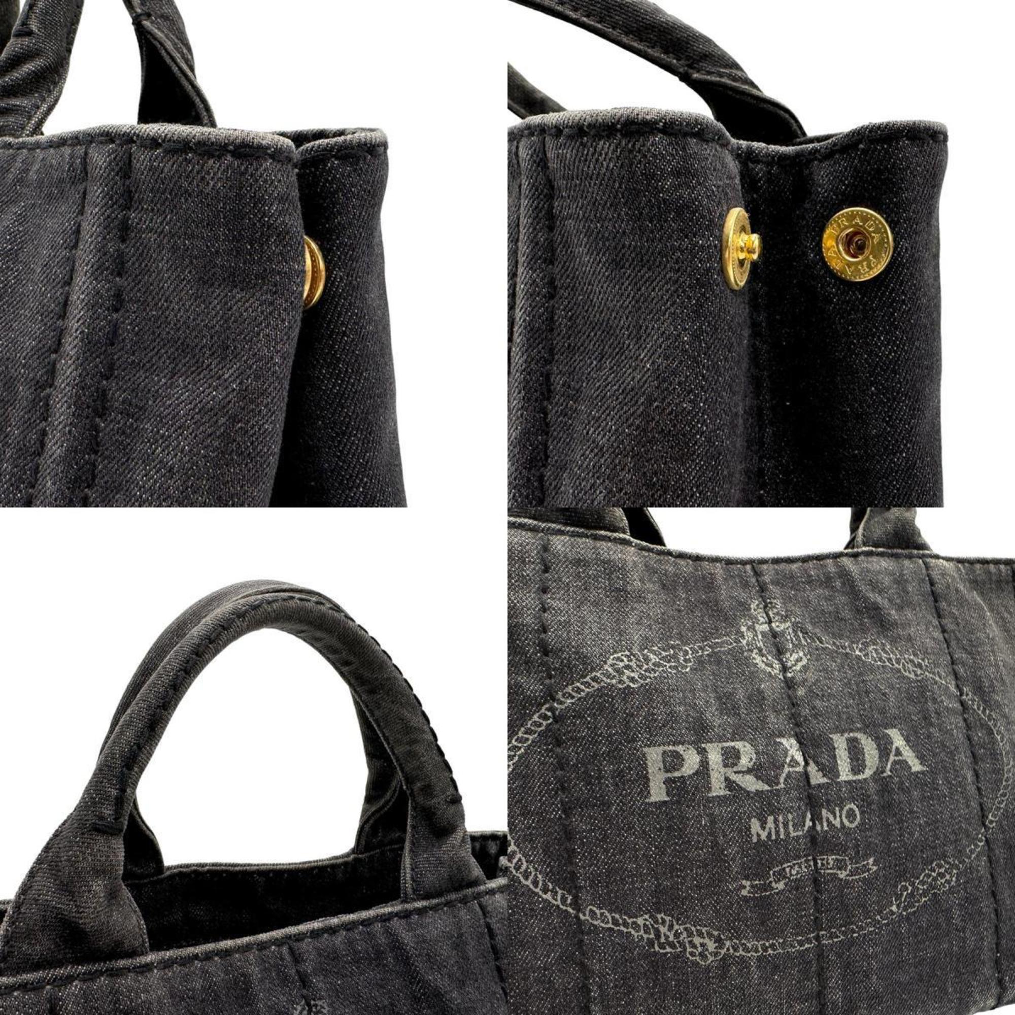 PRADA Handbag Shoulder Bag Canapa Canvas Dark Gray Gold Women's n0220