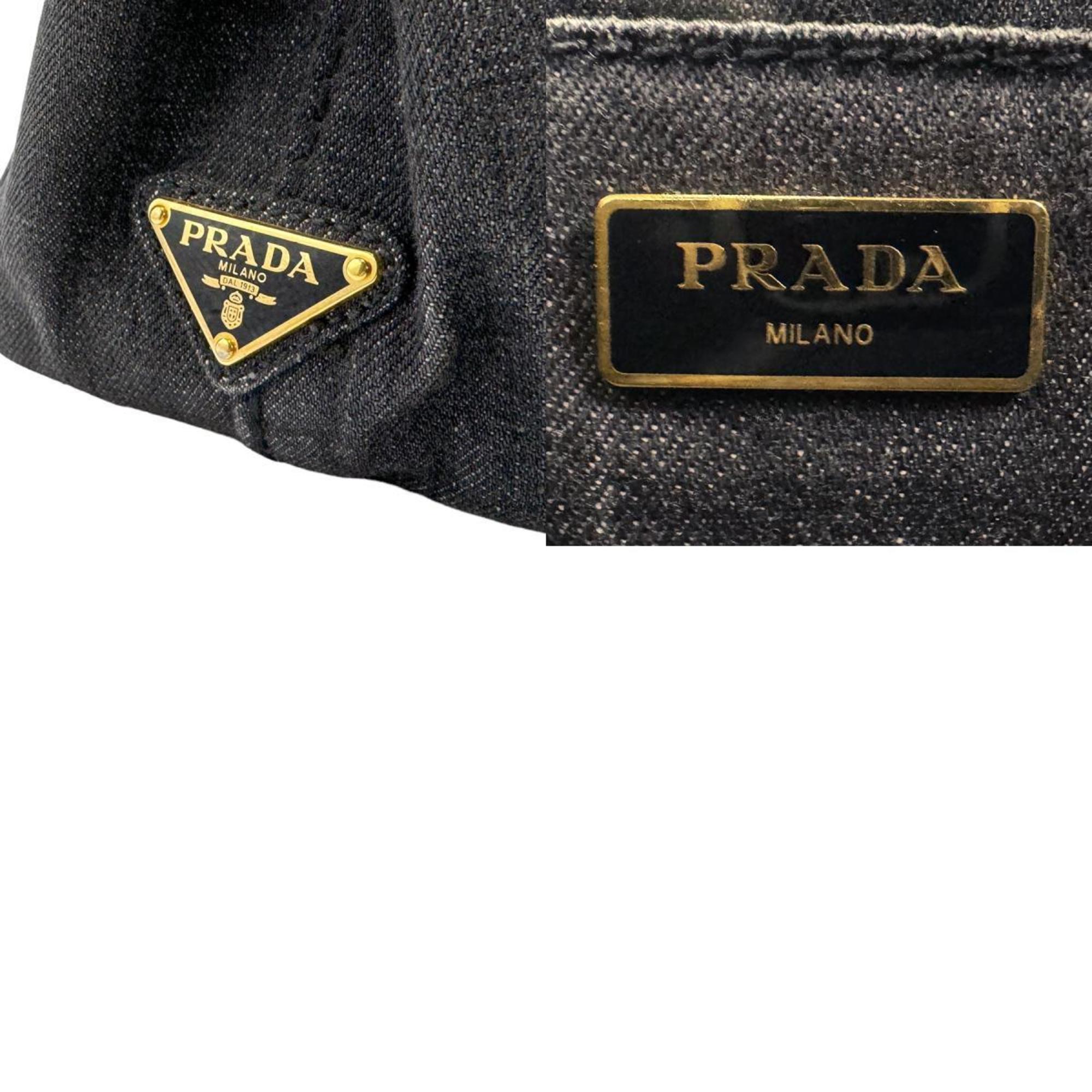 PRADA Handbag Shoulder Bag Canapa Canvas Dark Gray Gold Women's n0220