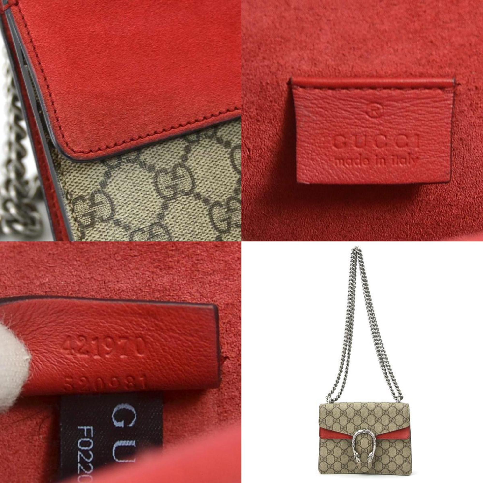 GUCCI Dionysus Shoulder Bag Suede Beige Brown Dark Red Silver Women's 421970 e58940a