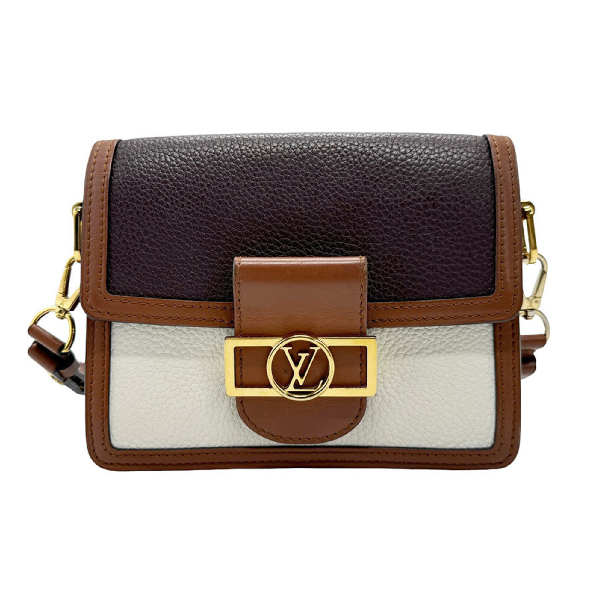 Louis Vuitton Shoulder Bag Dauphine MM Leather Brown x Bordeaux White Women's M53868 z2062