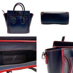 CELINE Handbag Shoulder Bag Luggage Nano Shopper Leather Navy x Red Women's z2064