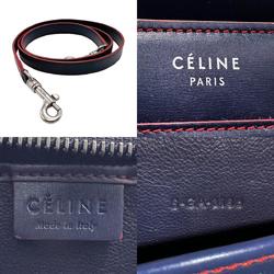 CELINE Handbag Shoulder Bag Luggage Nano Shopper Leather Navy x Red Women's z2064