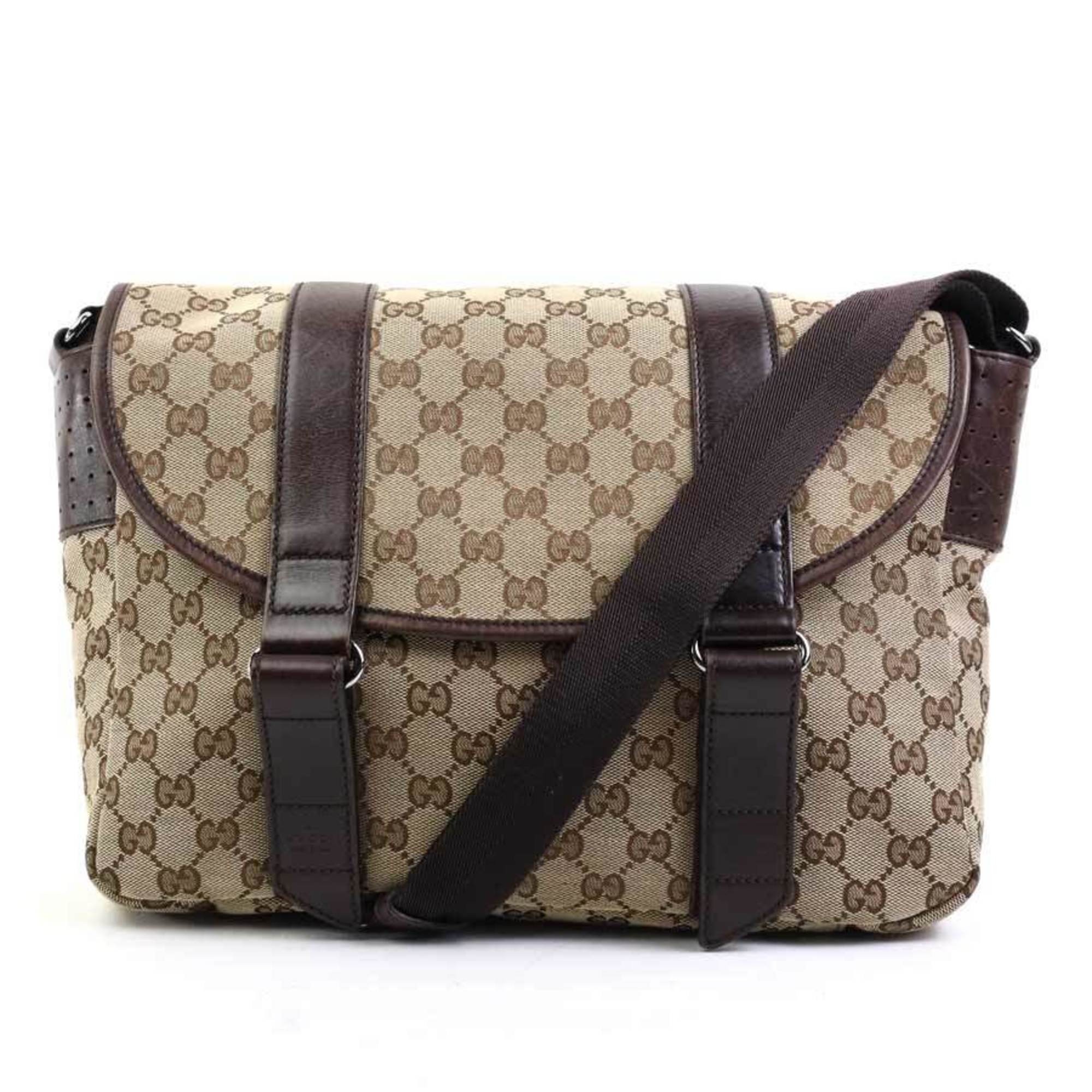 GUCCI Shoulder Bag GG Canvas Beige Brown Men's Women's 145859 e58935a