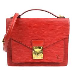 Louis Vuitton LOUIS VUITTON Handbag Shoulder Bag Epi Montsor Leather Red Gold Men's Women's e58954a