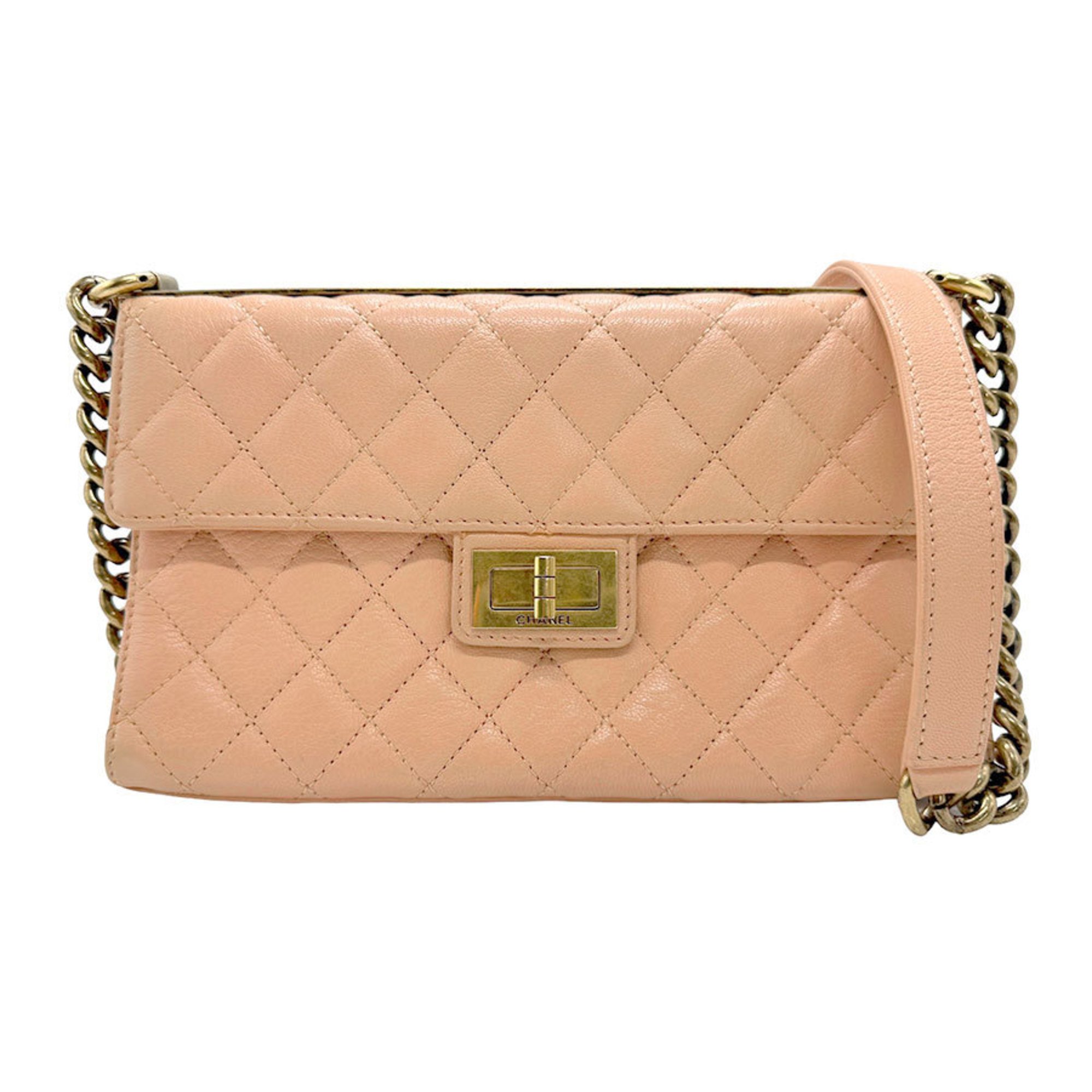 CHANEL Shoulder Bag 2.55 Leather Pink Beige Gold Women's z2053