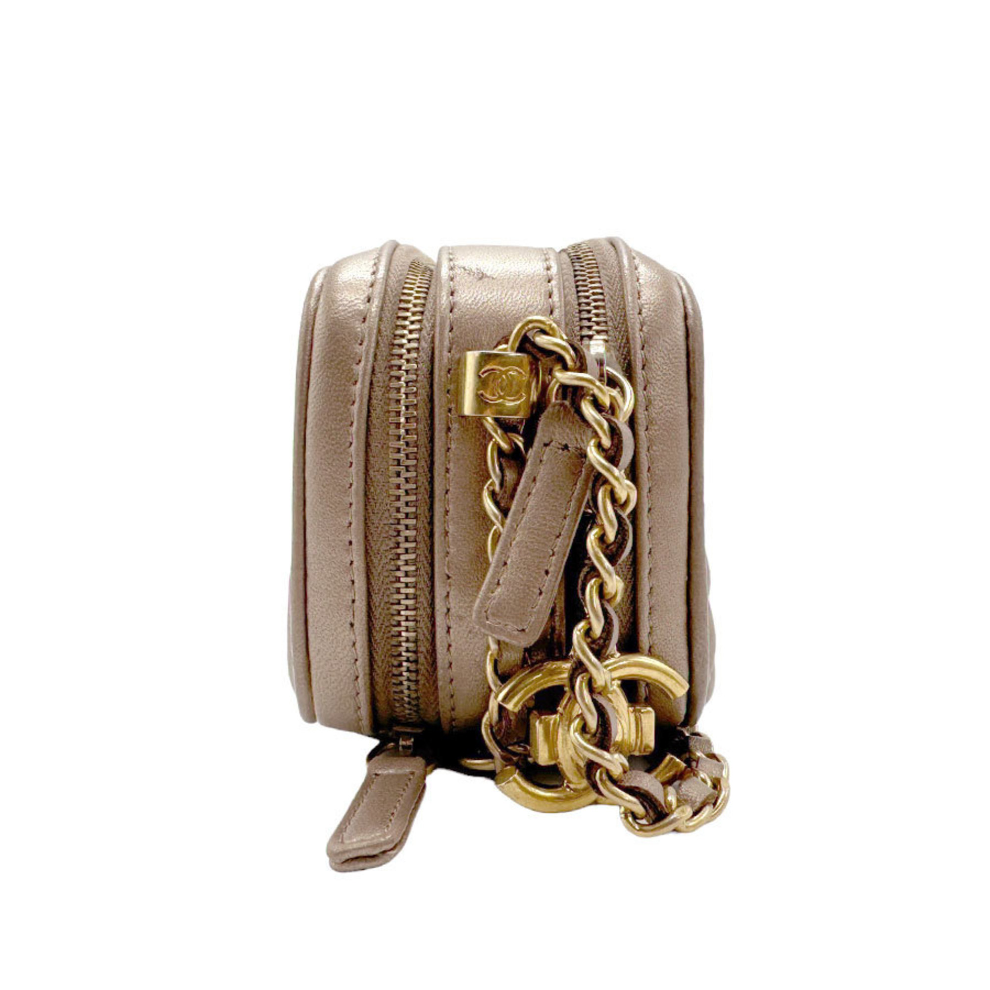 CHANEL Shoulder Bag Leather Gold Women's n0210