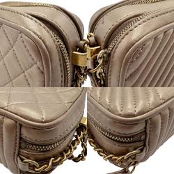 CHANEL Shoulder Bag Leather Gold Women's n0210