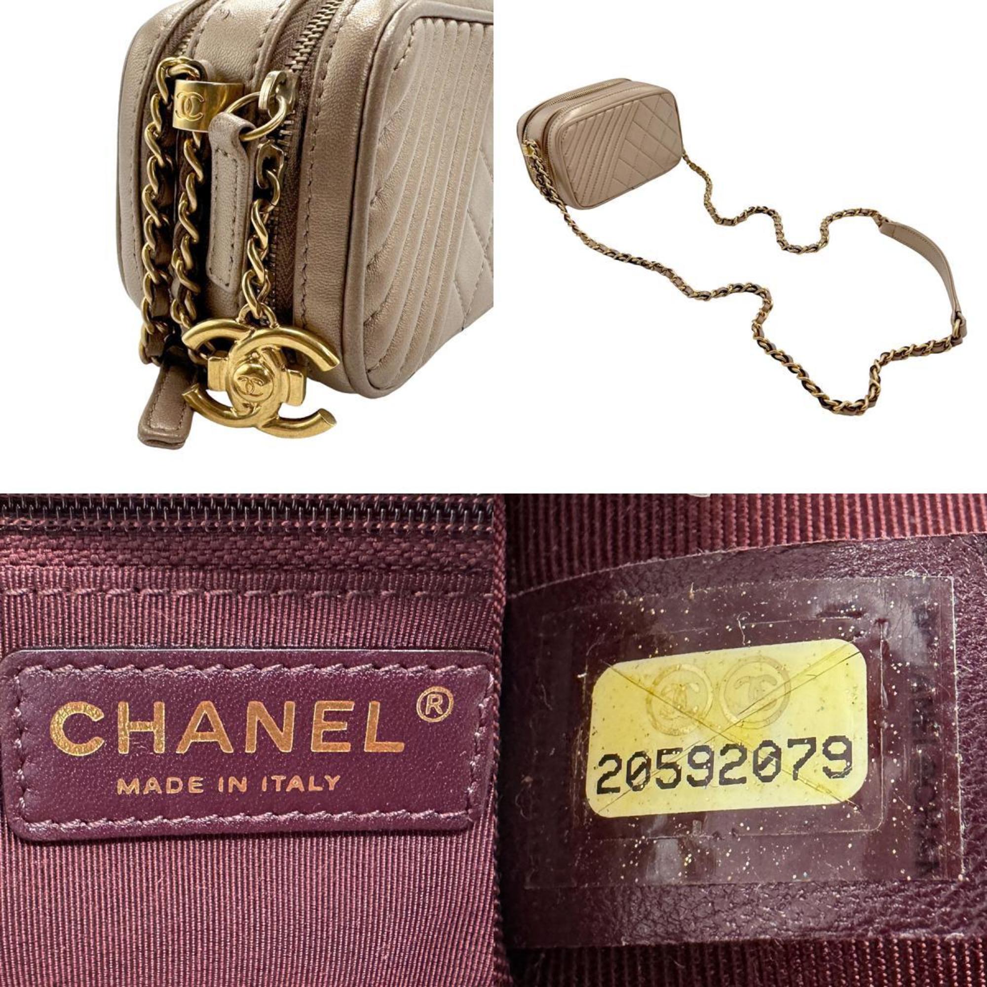 CHANEL Shoulder Bag Leather Gold Women's n0210