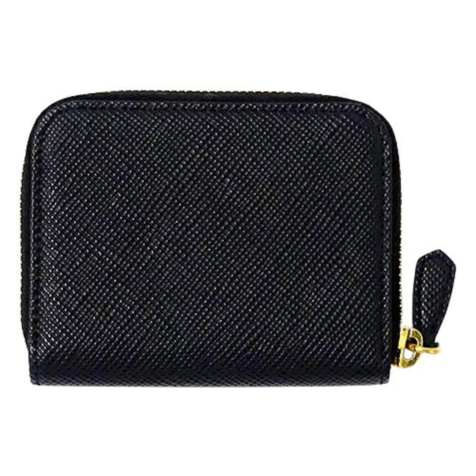 PRADA Wallet for Women and Men, Coin Case, Purse, Saffiano Black, 1MM268, Round