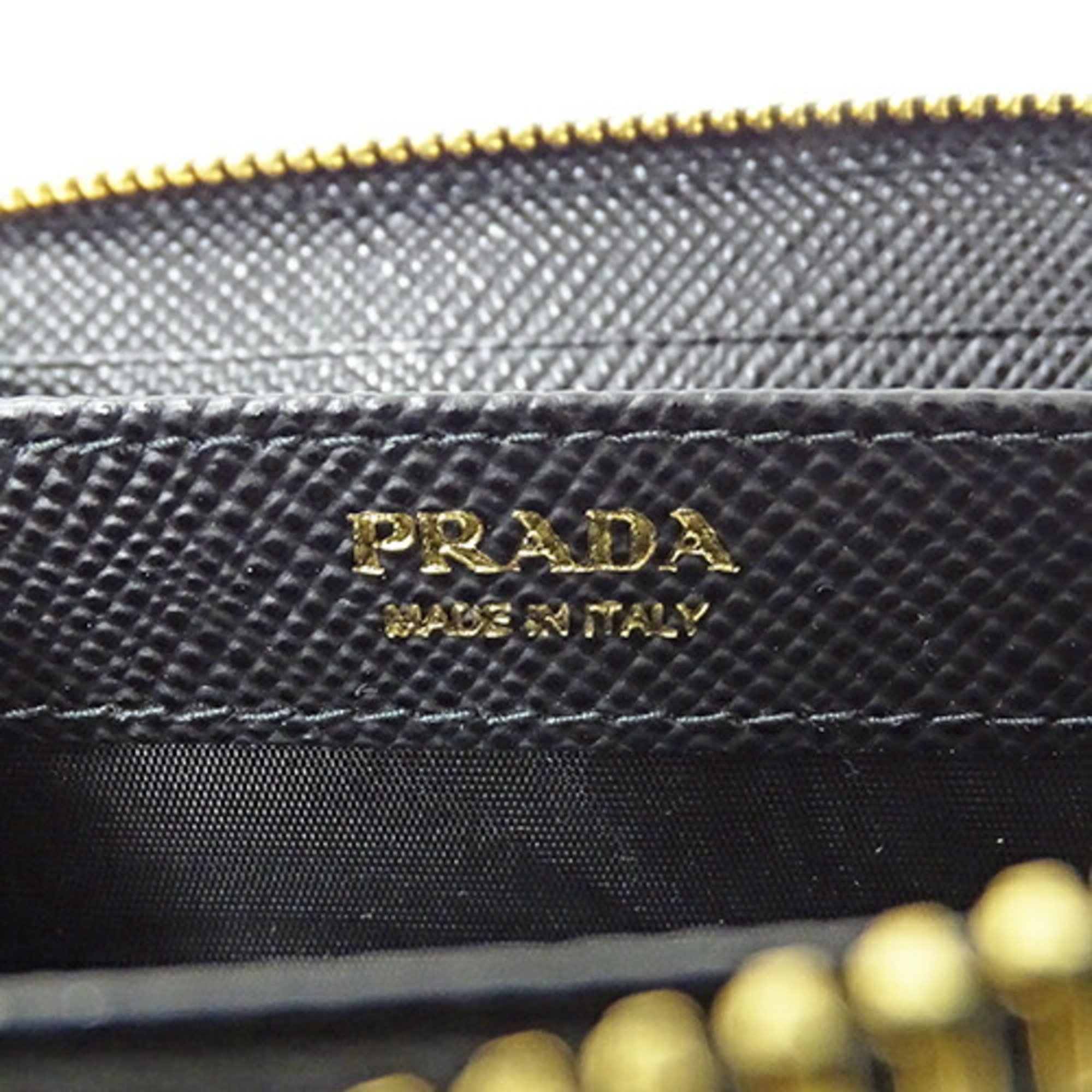 PRADA Wallet for Women and Men, Coin Case, Purse, Saffiano Black, 1MM268, Round