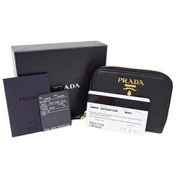 PRADA Wallet for Women and Men, Coin Case, Purse, Saffiano Black, 1MM268, Round