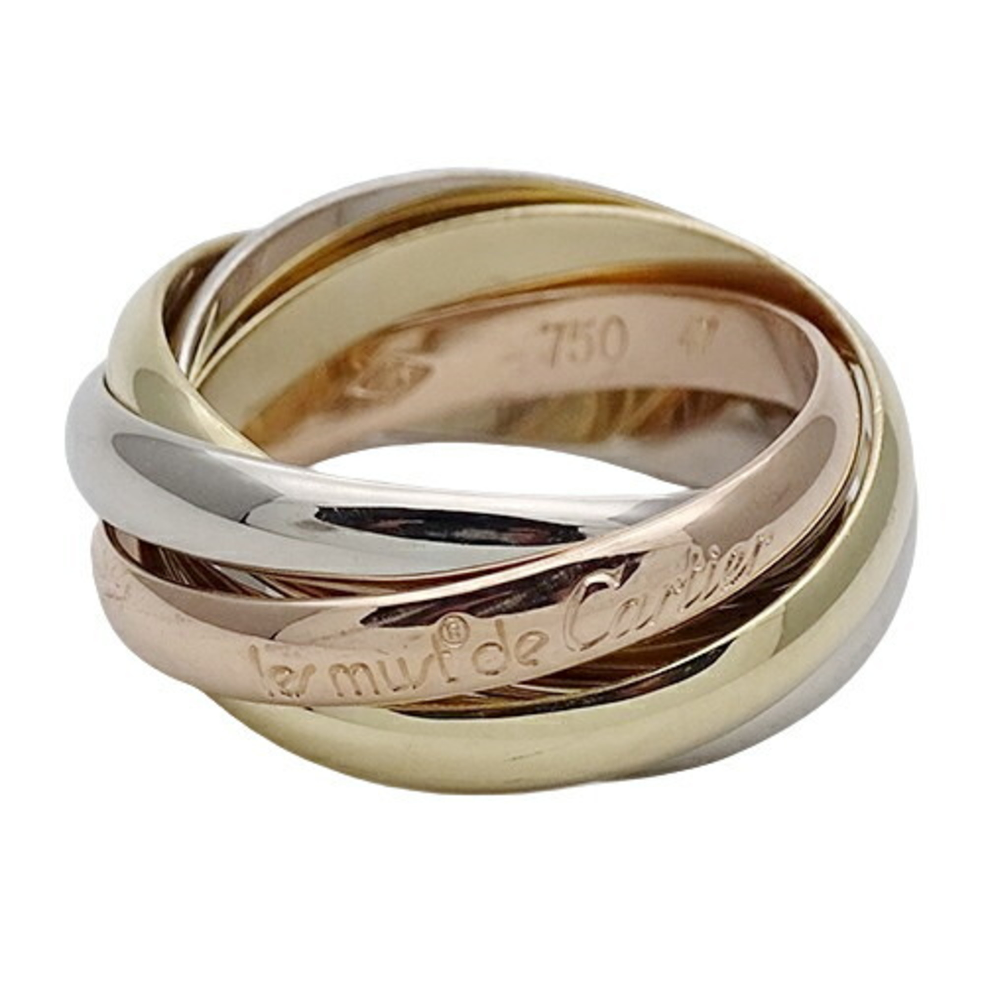 Cartier Ring for Women, 750PG, 750YG, 750WG, Trinity, SM, 5-Row, Yellow Gold, White Pink Three Colors, #47, Approx. Size 7, Polished