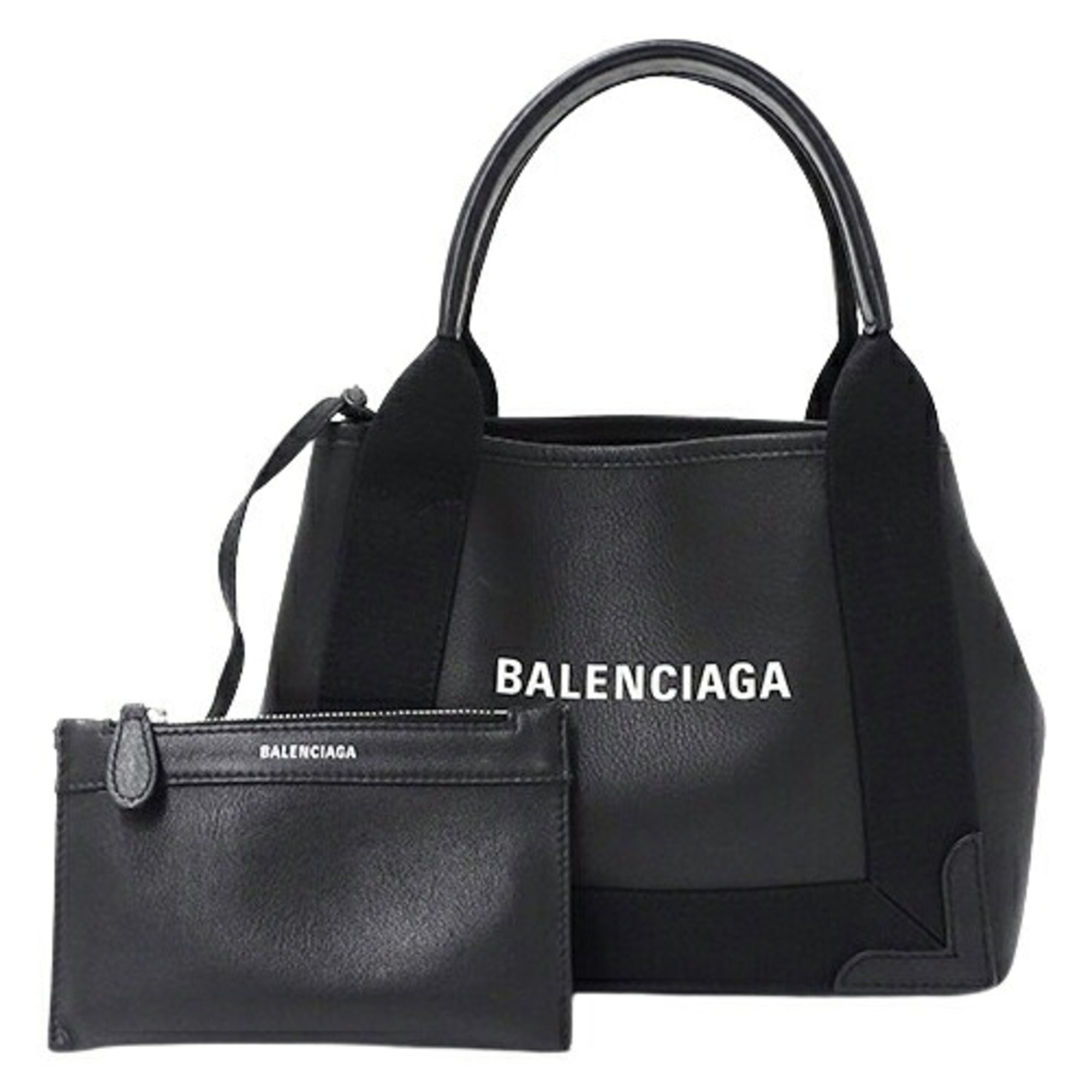 BALENCIAGA Women's Handbag Leather Navy Cabas XS Black 390346 Bag