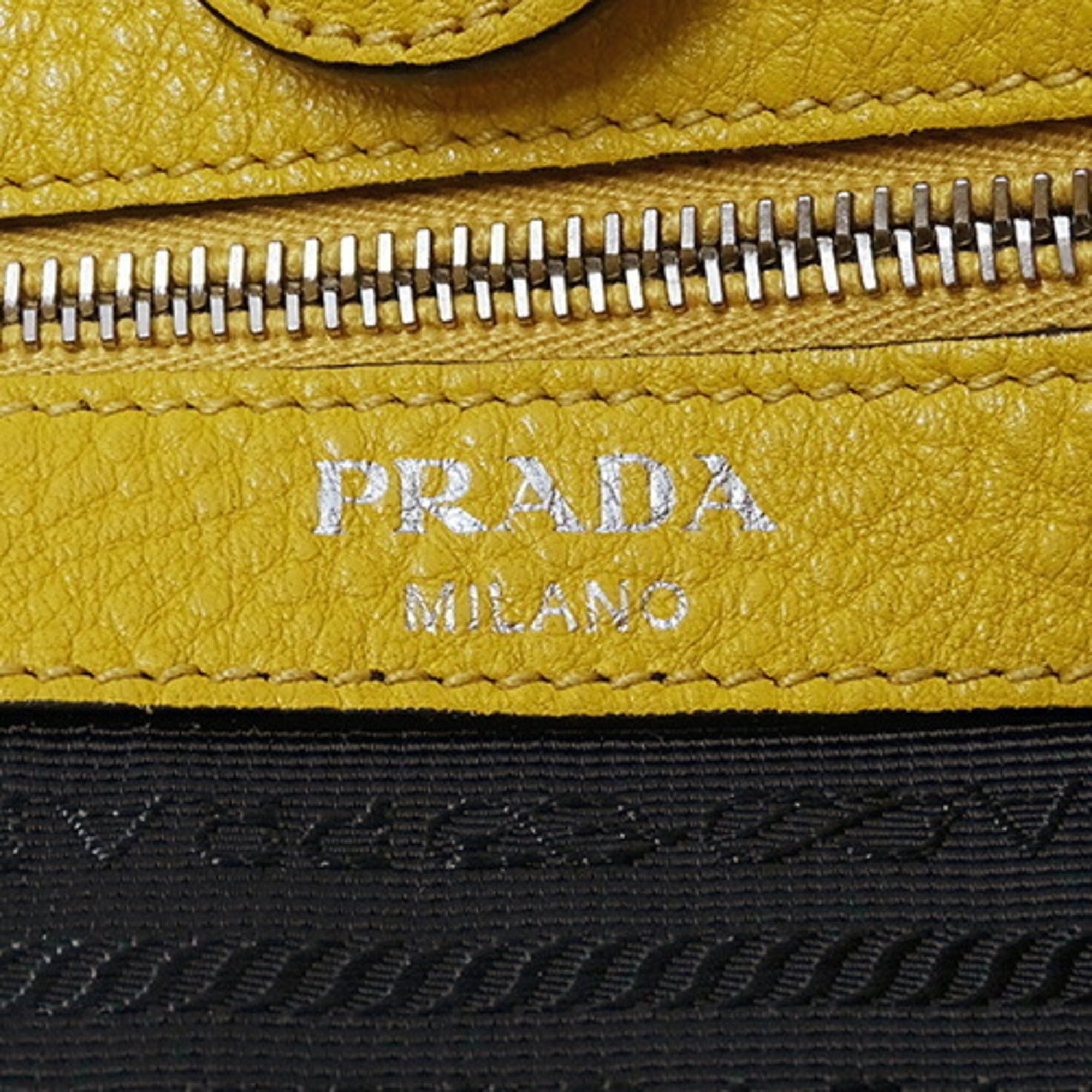 PRADA Women's Shoulder Bag Leather Yellow 1BE012