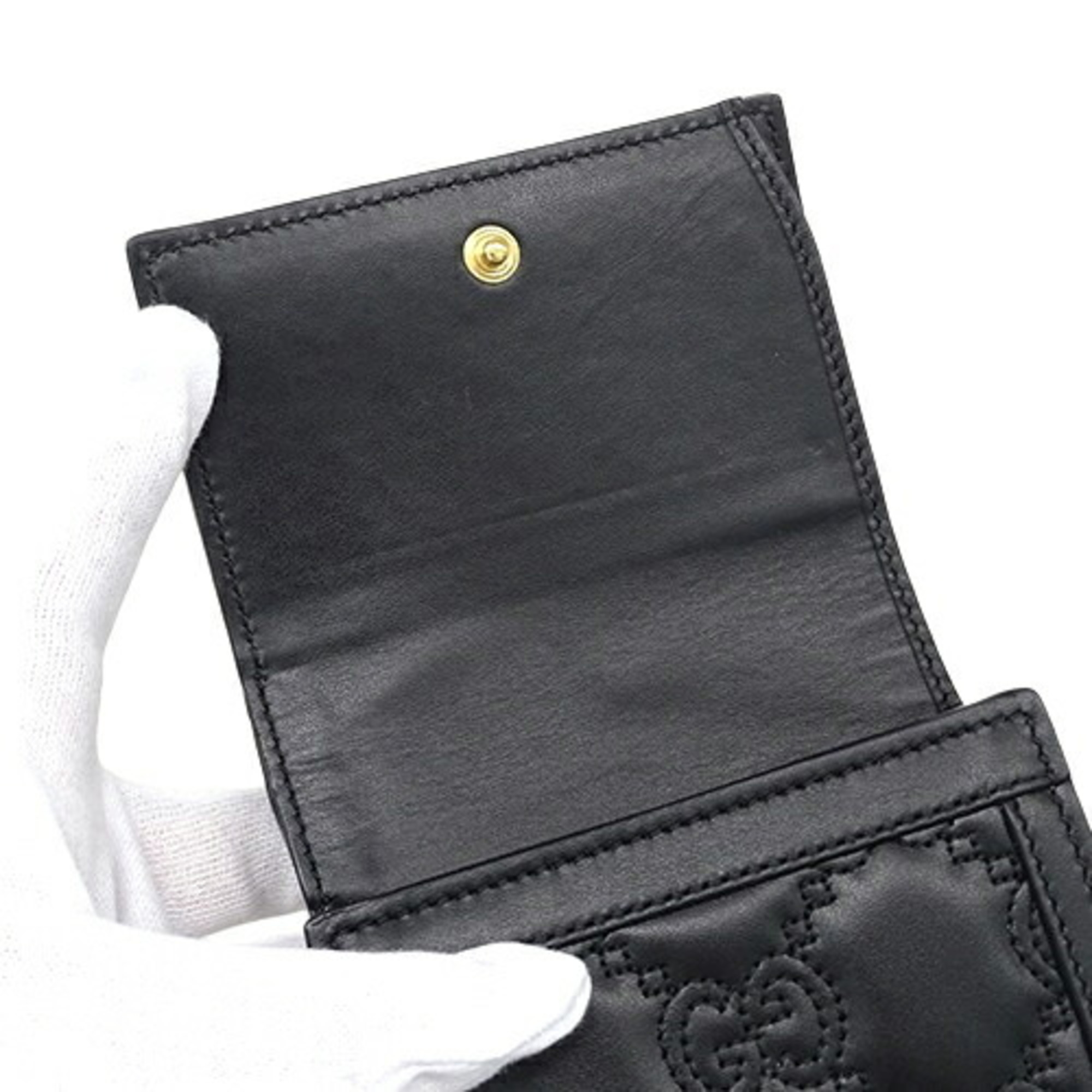 GUCCI Wallet for Women and Men, Bi-fold Wallet, GG Matelasse Leather, Black, 723799, Black