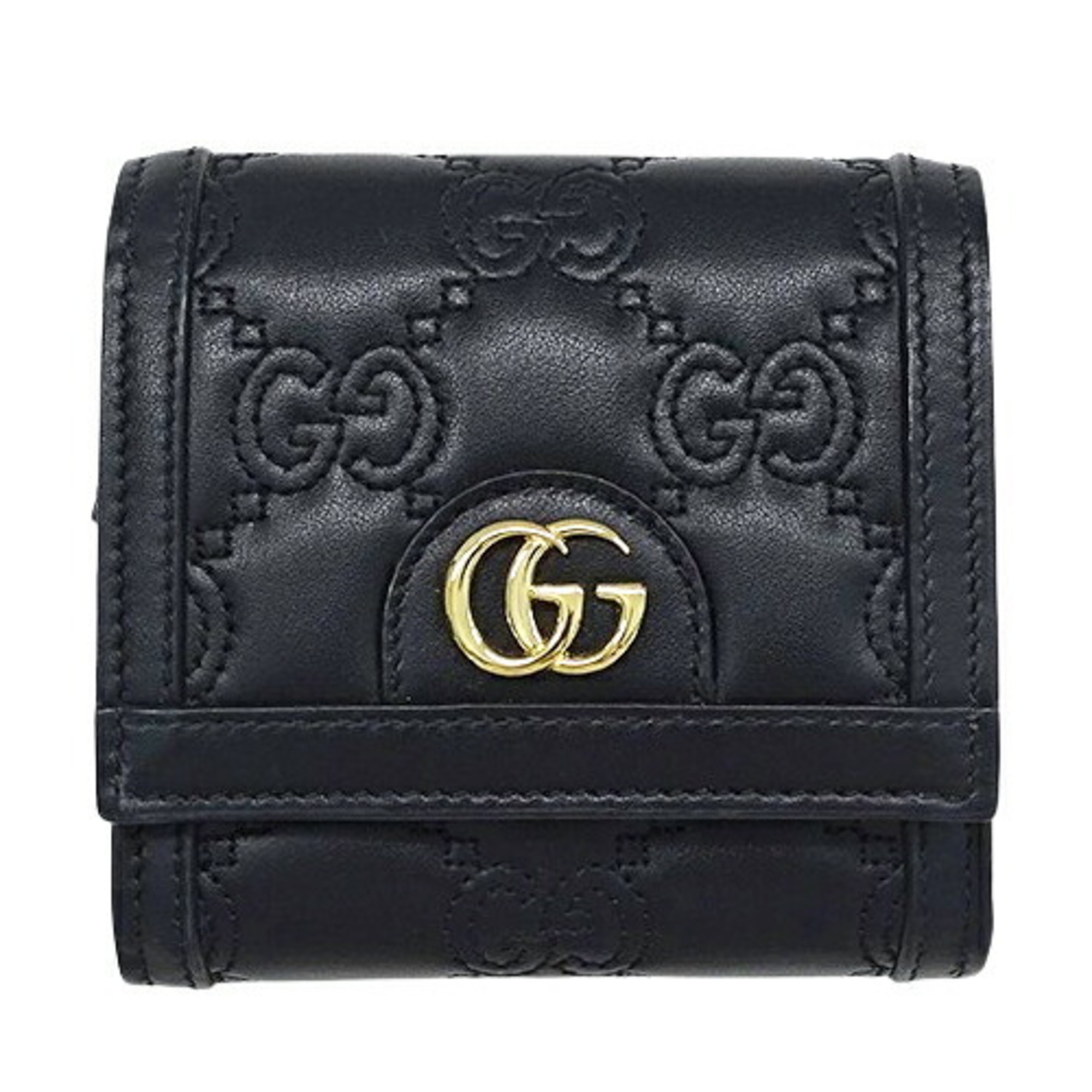 GUCCI Wallet for Women and Men, Bi-fold Wallet, GG Matelasse Leather, Black, 723799, Black