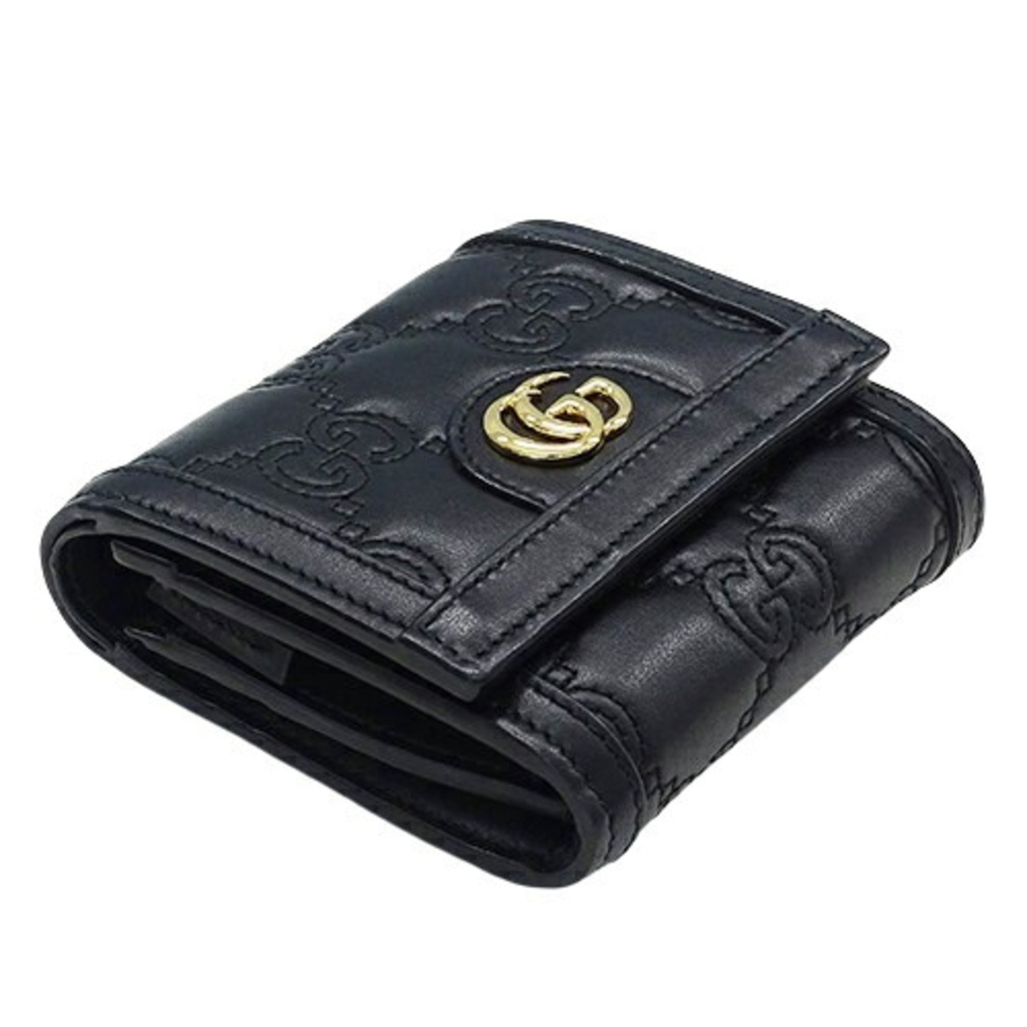 GUCCI Wallet for Women and Men, Bi-fold Wallet, GG Matelasse Leather, Black, 723799, Black