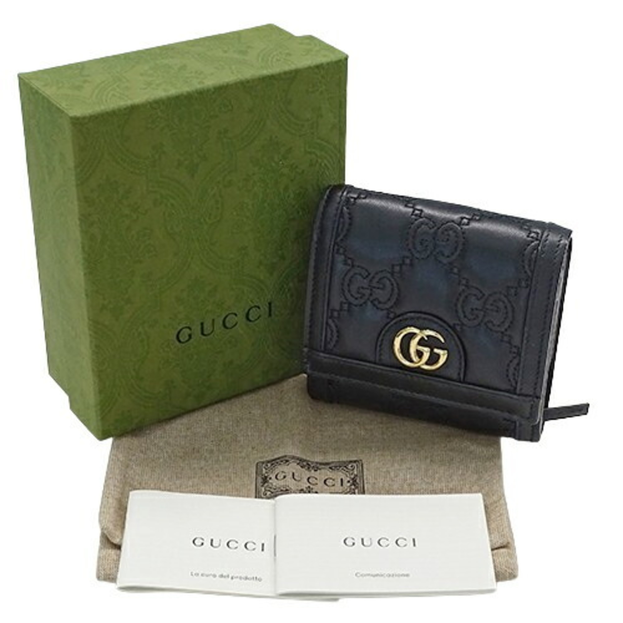 GUCCI Wallet for Women and Men, Bi-fold Wallet, GG Matelasse Leather, Black, 723799, Black