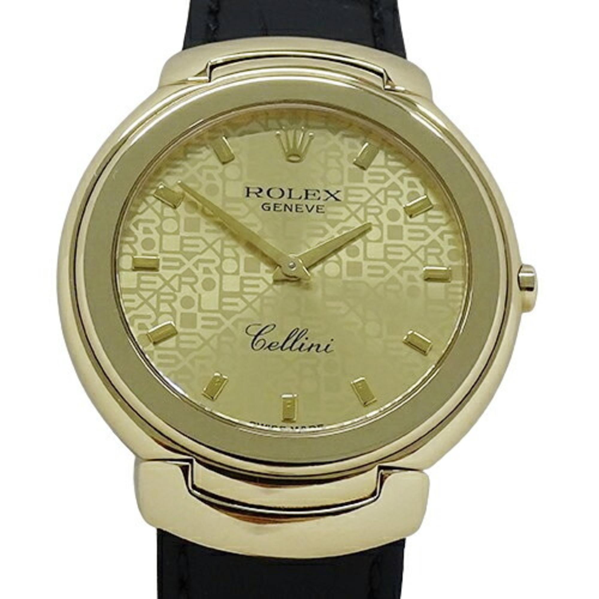 Rolex Cellini 6623 E Series Men's Watch Quartz 750YG 18K Leather Gold Black Round Polished