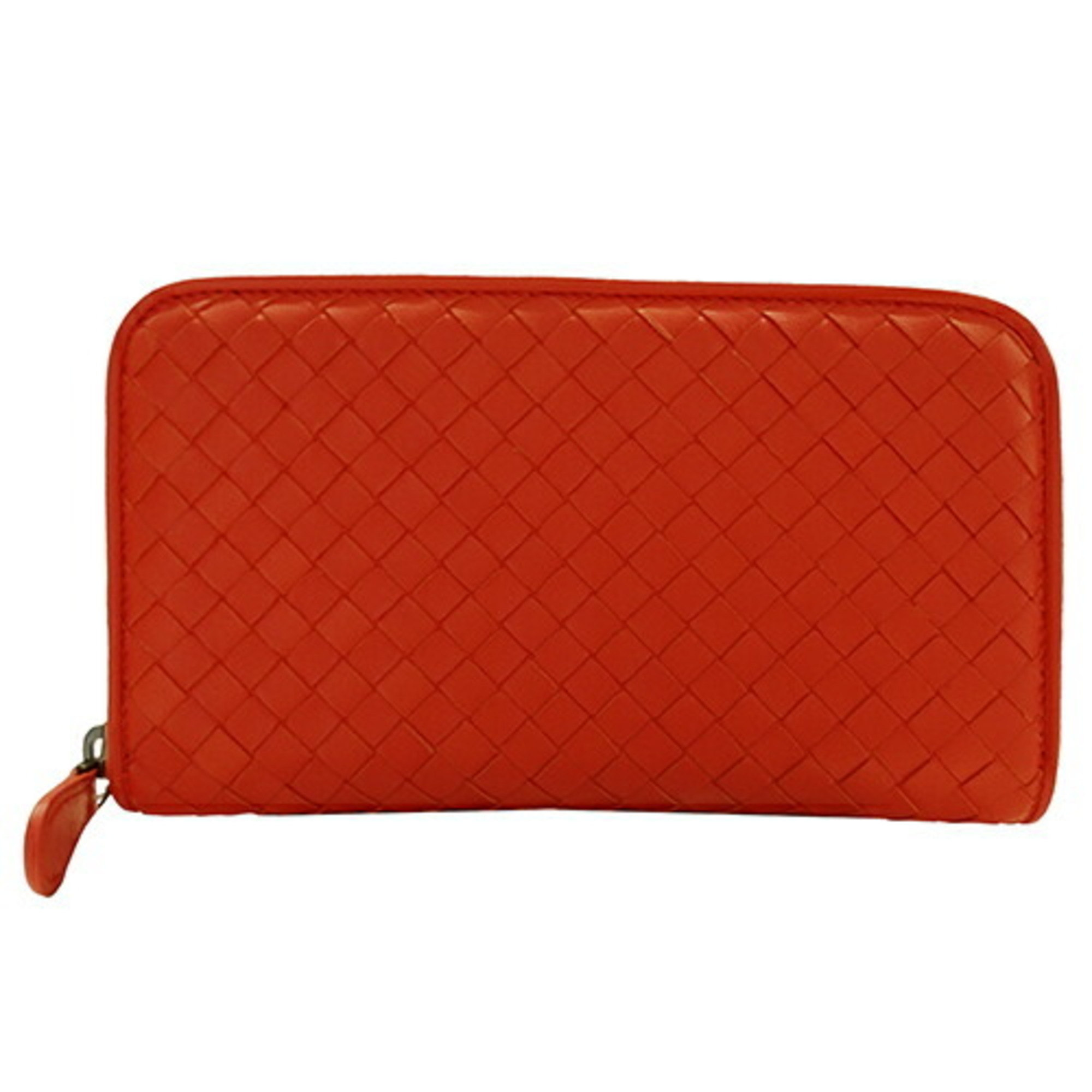 BOTTEGA VENETA Wallet for Women and Men, Intrecciato Long Wallet, Leather, Orange Red, 114076, Crimson, Round