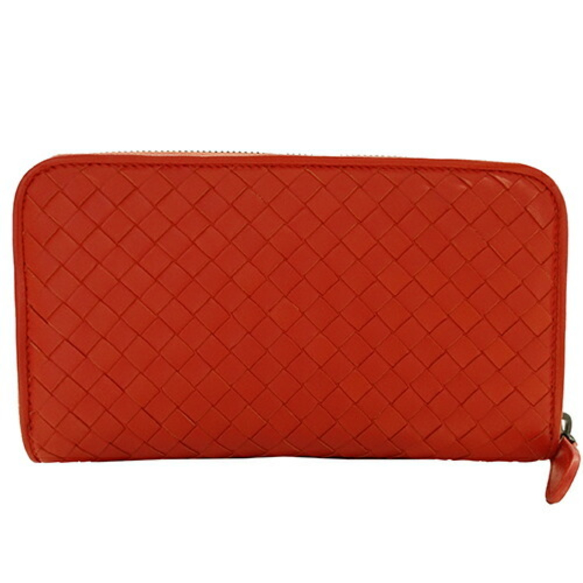 BOTTEGA VENETA Wallet for Women and Men, Intrecciato Long Wallet, Leather, Orange Red, 114076, Crimson, Round