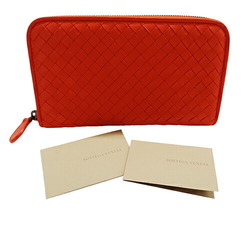 BOTTEGA VENETA Wallet for Women and Men, Intrecciato Long Wallet, Leather, Orange Red, 114076, Crimson, Round