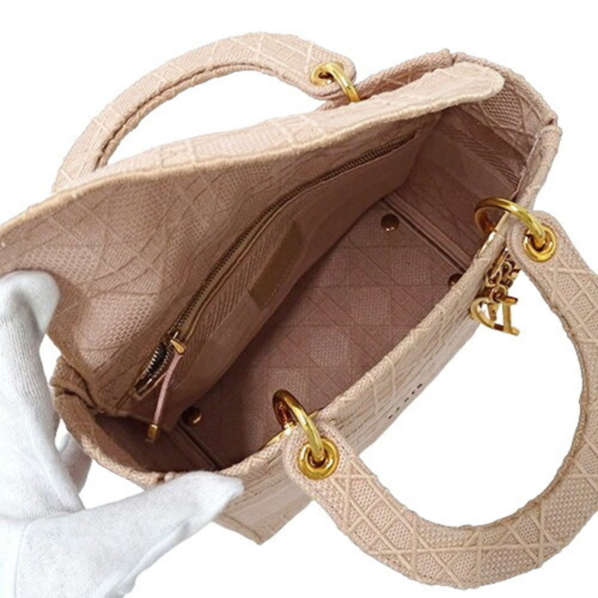 Christian Dior Dior Bag Women's Handbag Shoulder 2way Cannage Lady D-Light Medium Embroidered Canvas Pink Embroidery