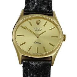 Rolex Cellini 3802 37 series Ladies watch Hand-wound 750YG Leather Gold Black Polished