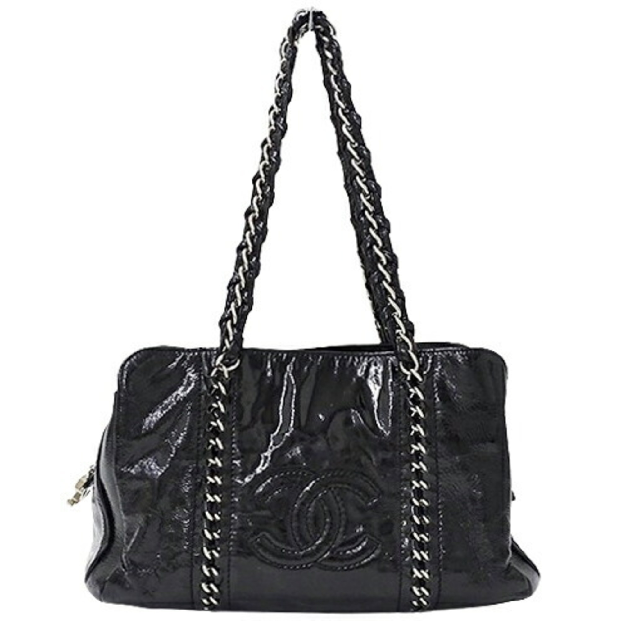 CHANEL Bag Luxury Women's Tote Patent Leather Black Chain