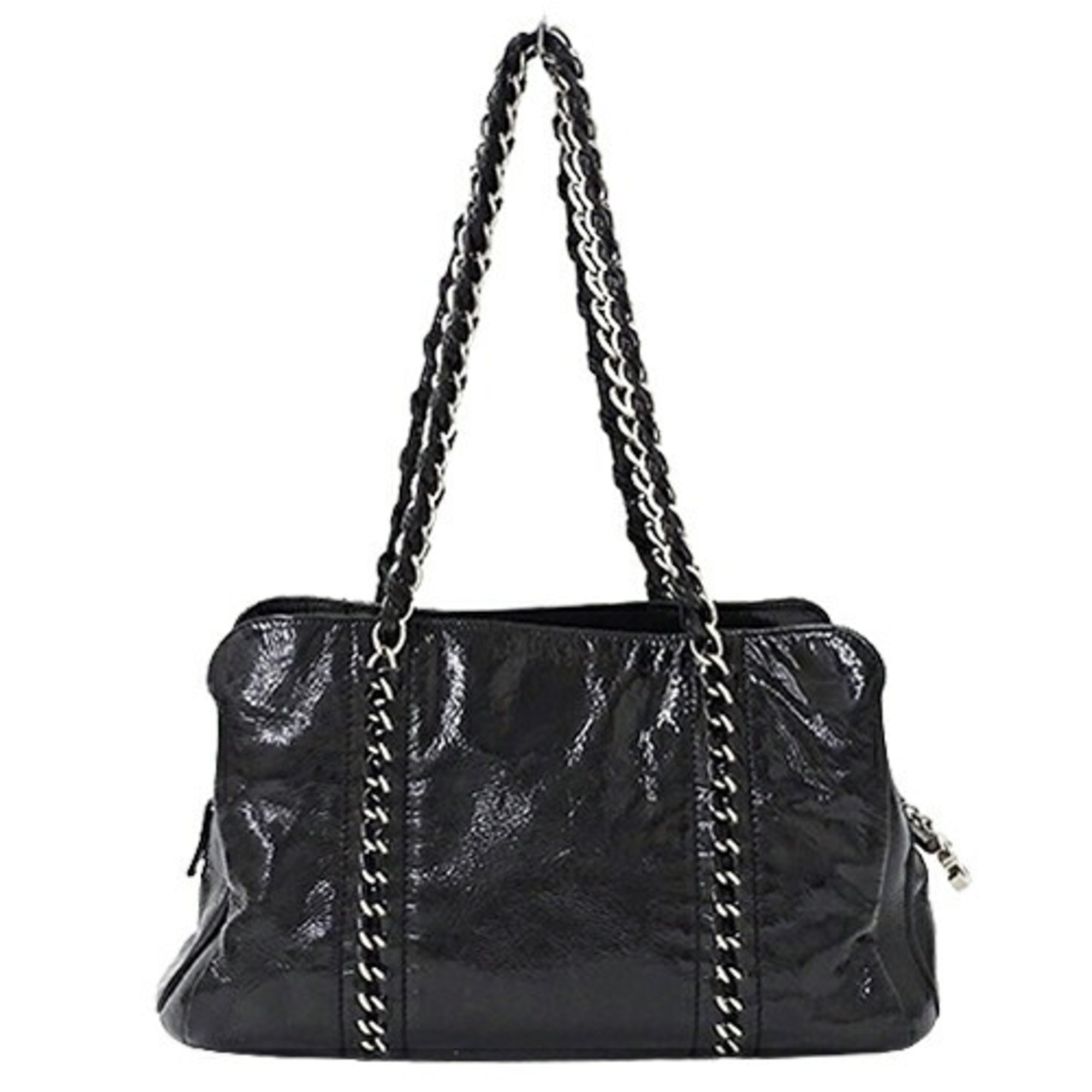 CHANEL Bag Luxury Women's Tote Patent Leather Black Chain