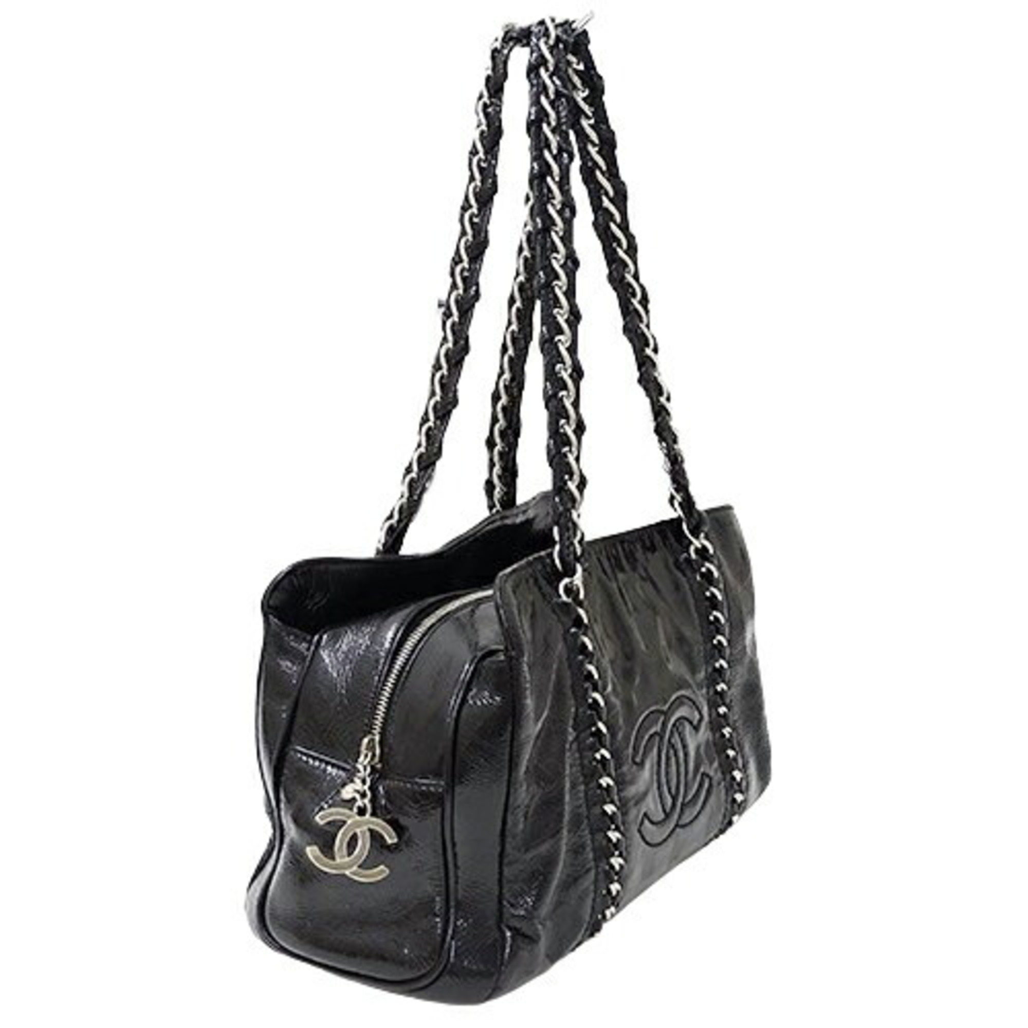 CHANEL Bag Luxury Women's Tote Patent Leather Black Chain