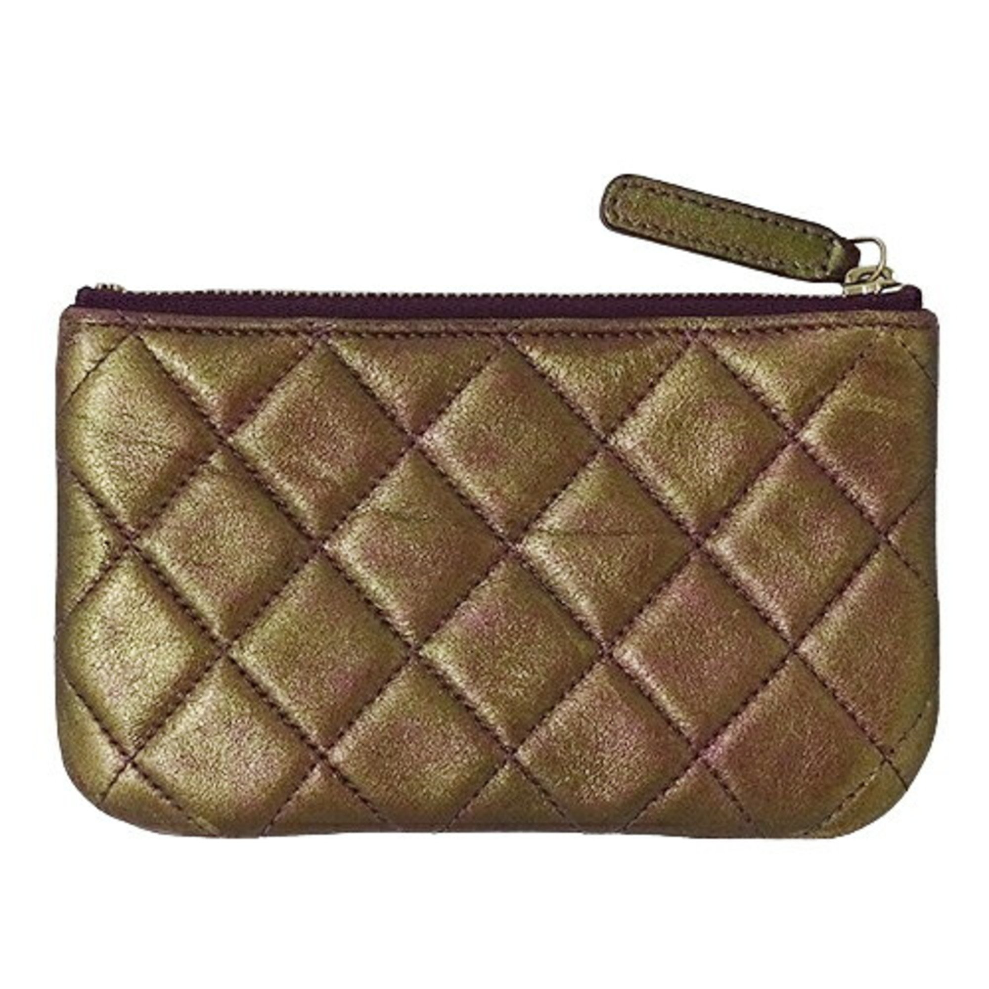 CHANEL Pouch Matelasse Women's Card Case Lambskin Gold Purple