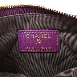 CHANEL Pouch Matelasse Women's Card Case Lambskin Gold Purple