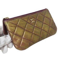 CHANEL Pouch Matelasse Women's Card Case Lambskin Gold Purple