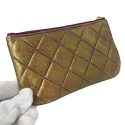 CHANEL Pouch Matelasse Women's Card Case Lambskin Gold Purple